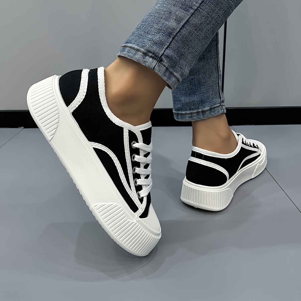 Zapatos Minimalistas De Color Sólido Para Mujer, Zapatos De Lona Cómodos  Con Plataforma, Zapatos Bajos Versátiles - Temu Chile