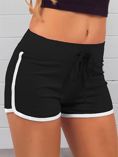 Color Block Elastic Drawstring Shorts, Y2K Sports Stretchy Summer Shorts, Women's Clothing