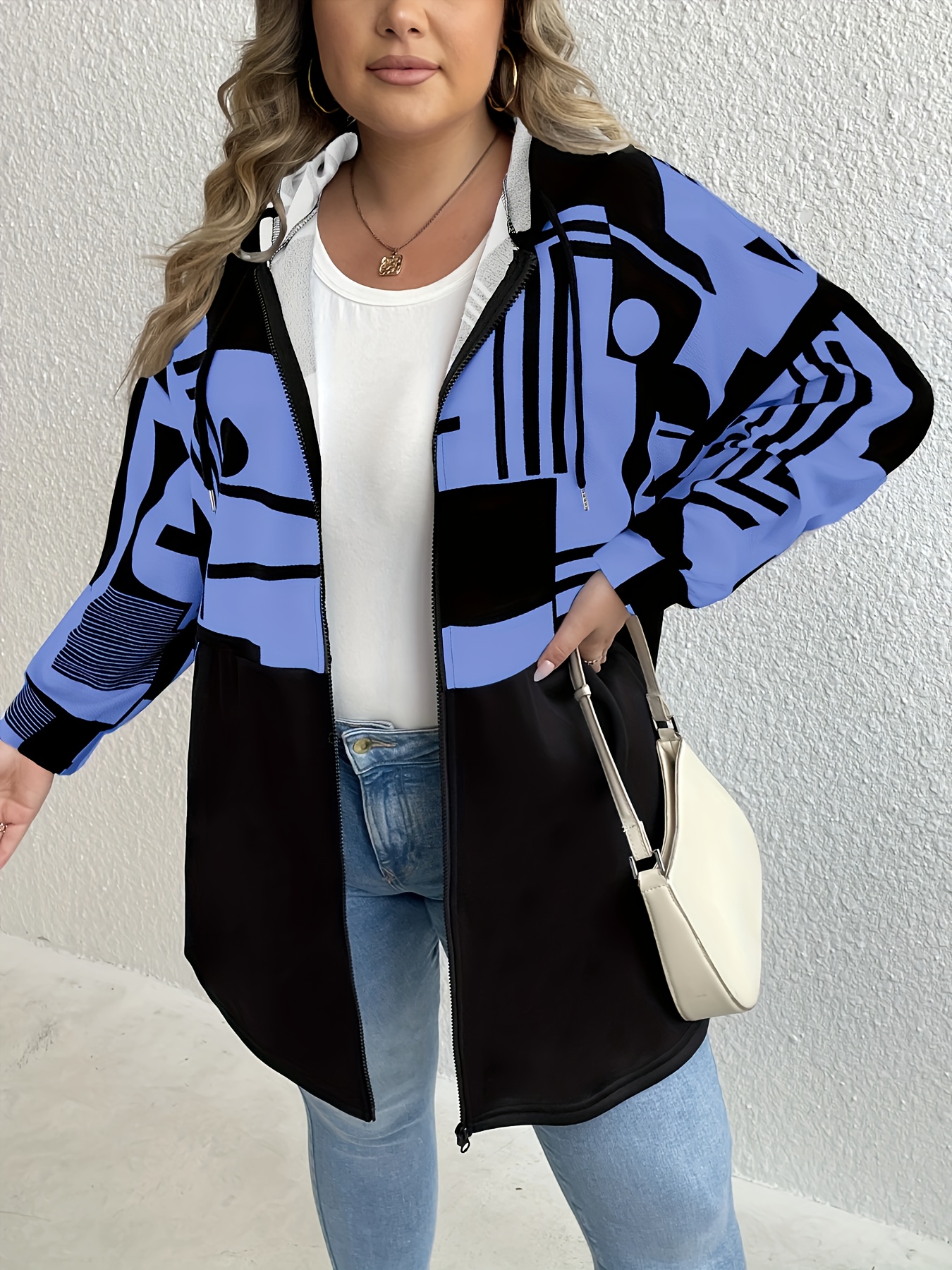 Plus Size Casual Coat Women's Plus Colorblock Geometric - Temu