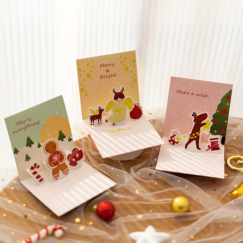 HCXIN Christmas greeting cards handmade DIY stereo cartoon greeting cards  folded small cards Thanksgiving New Year's Day New Year gift cards 