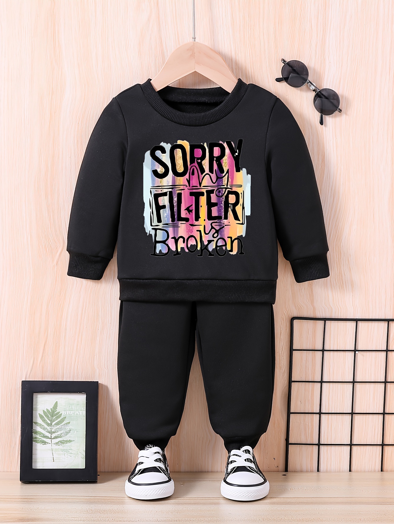Sorry Filter Broken Graphic Sweatshirt Trousers Set Toddler - Temu