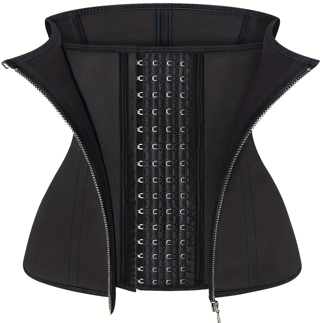 Women's Latex Sweat Waist Cincher Black Zipper Shapewear Corset