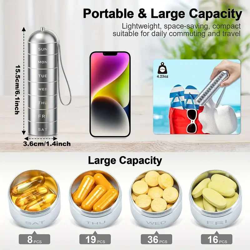 Portable Pill Case For Travel Metal Pill Organizer Waterproof Pill