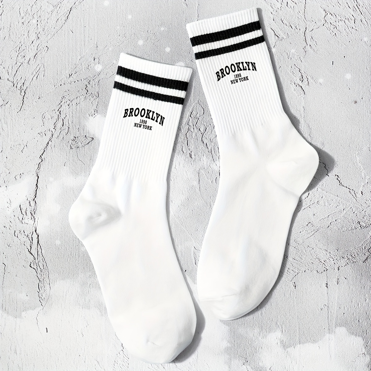 

Striped & Letter Print Socks, Sports & Breathable Mid Tube Socks, Women's Stockings & Hosiery