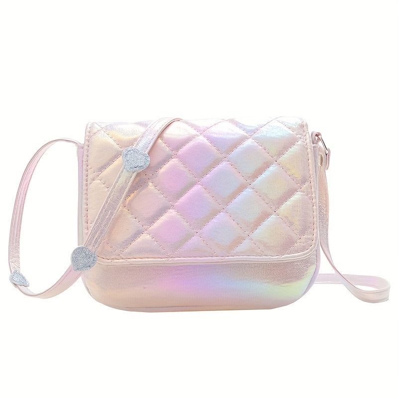 Fashion Rhombic Pattern Shoulder Crossbody Bag Love Heart Shaped Solid  Color PU Messenger Bag Girls Women Handbags Sling Purse