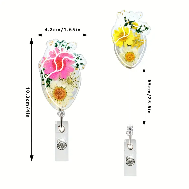 3 Pcs Flower Badge Reel Holders Nurses Day Gift Uterus Tooth Kidney Lung  Shape Dried Flower Resin Badge Reel Doctor Badge Clip Retractable Badge  Clip for Nurse Doctor Student(Heart) : : Office