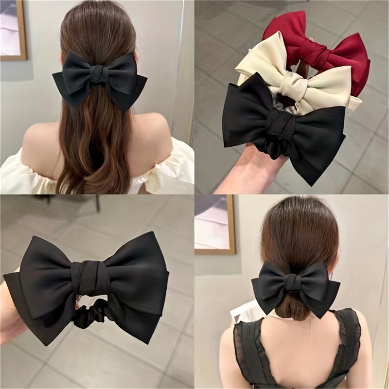 1pc Elegant Black Silk Ribbon Bow Hair Clip For Girls