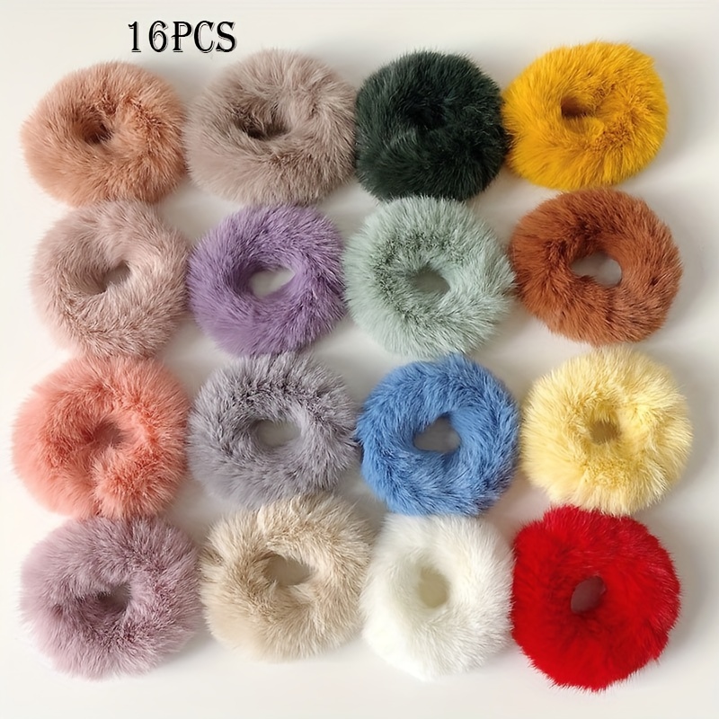 

16 Pcs Fuzzy Hair Scrunchies Soft Knit Hair Elastic Band For Women Party Daily Hair Accessories Cute Autumn Winter Hair Styling Decoration For Women Female