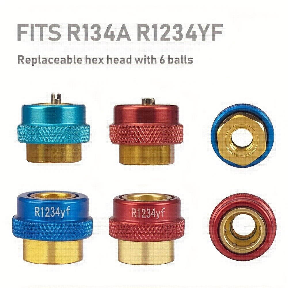 Brass R134a female coupler to R1234yf male coupler w/ STD valve