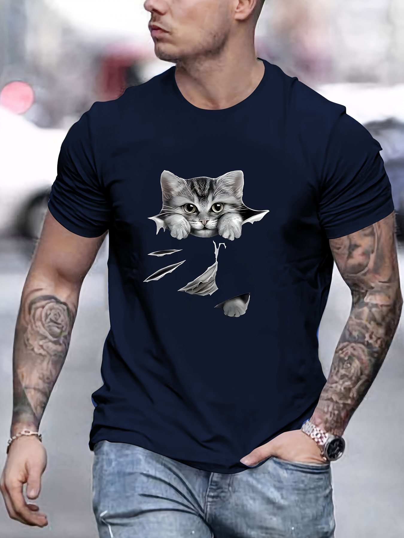 Funny Bad Cat Graphic Print Men's Creative Top, Casual Short Sleeve Crew  Neck T-shirt, Men's Tee For Summer Outdoor - Temu Mexico, bad cat 