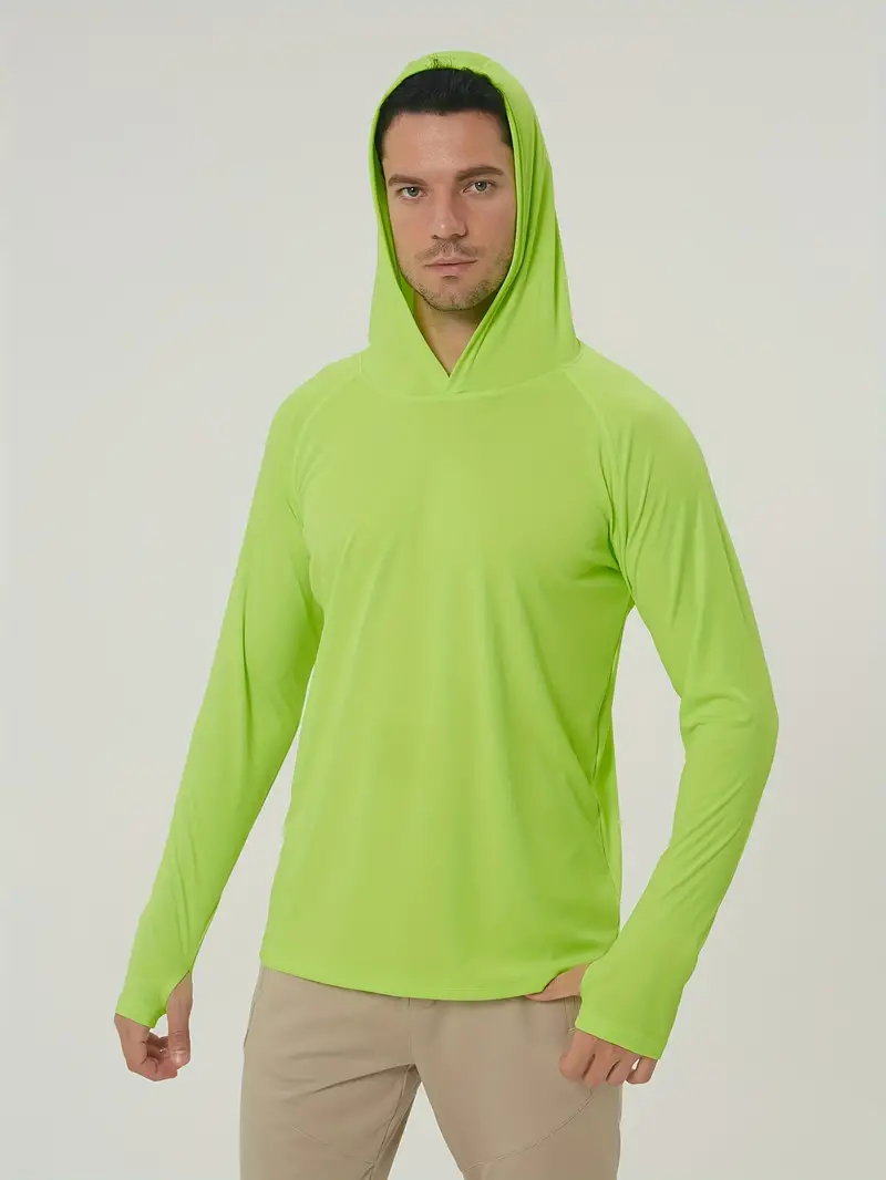 Men's UPF 50+ Sun Protection Hoodie, Long Sleeve Comfy Quick Dry Tops For Men's Outdoor Fishing Activities