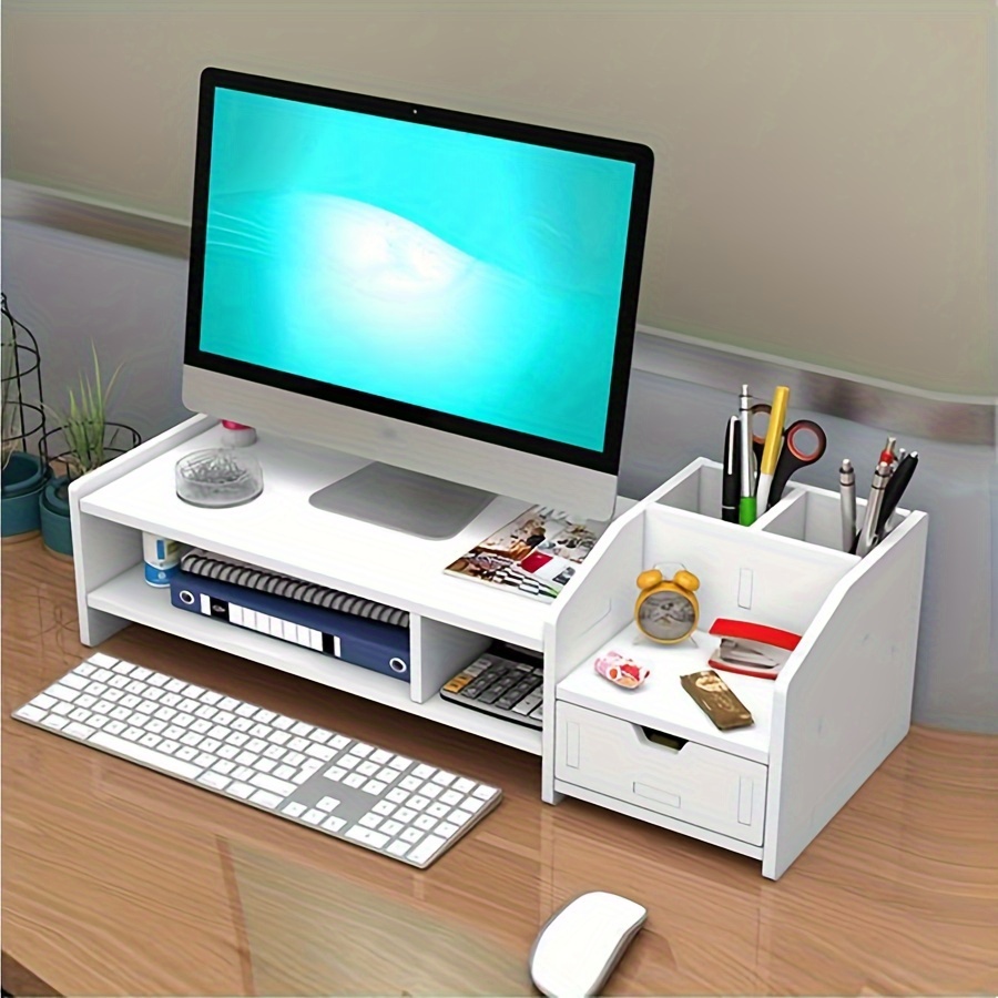 Soporte para monitor de madera con organizador de escritorio para …   Organizador de escritorio de madera, Decoración de escritorio de oficina,  Escritorio de madera