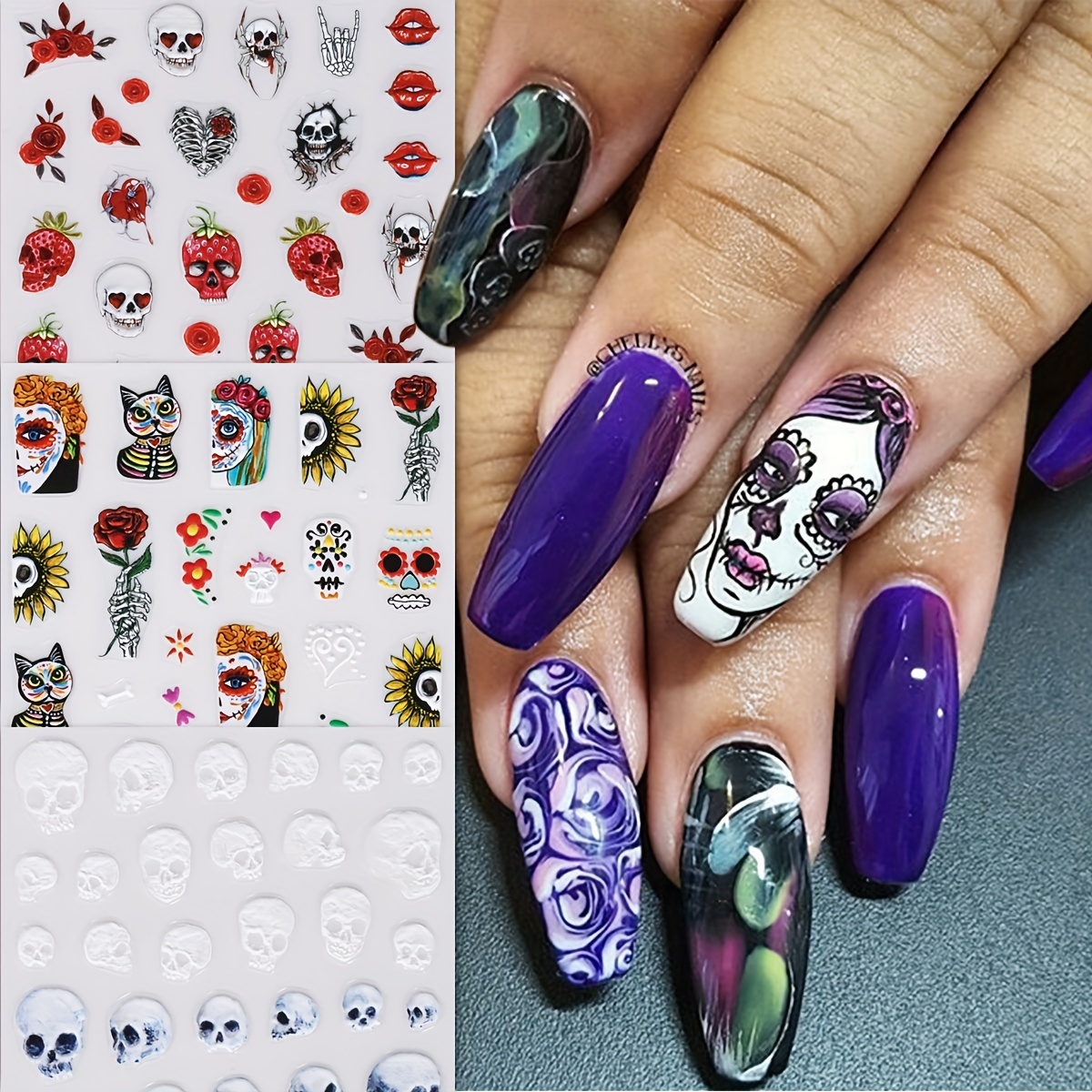 9 Sheets Halloween Nail Art Stickers Ghost 3D Nail Decals Spider