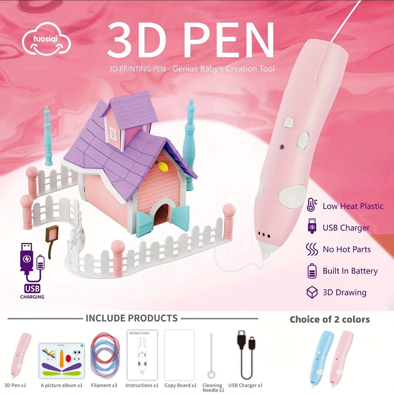 3D Printing Pen For Kids With In-built Battery Wireless Using