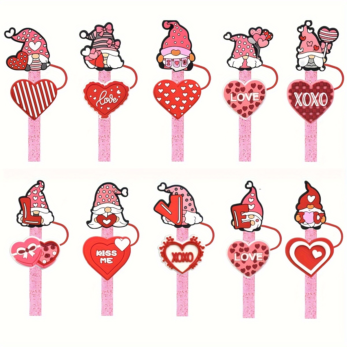 1PCS Valentine's Day Love straw topper PVC Valentine's Day Heart straw  topper for tumble straw tip straw cover pen topper Gift