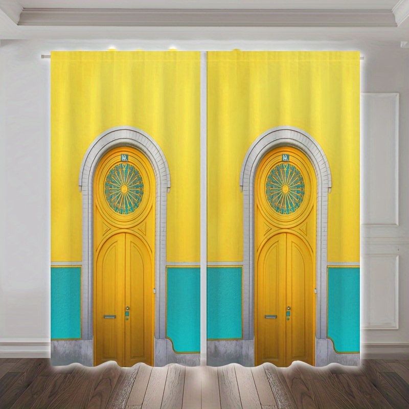 XISUNYA Cortinas de puerta para privacidad en la puerta, cortina  amarilla con ojales, cortina de ventana con ojales, temática de los años  50, 58, 70, diseño de lunares, estampado retro de