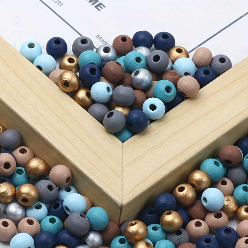 Wooden Beads Mix, Dia. 10 mm, hole size 2,5-3 mm, assorted colours, 500 g/  1 bag