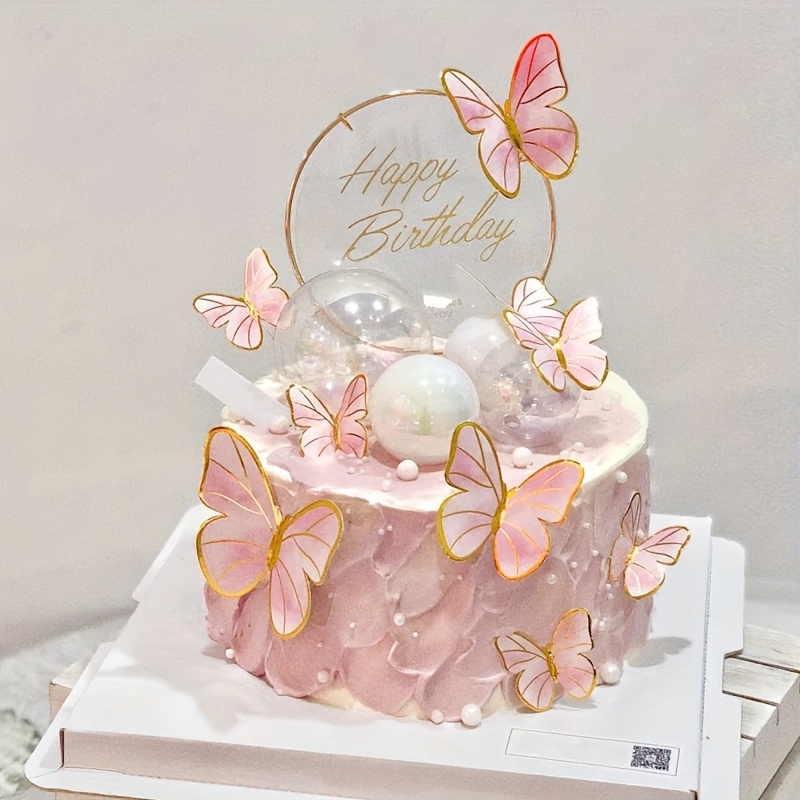 12pcs/set Paper Cake Topper, Creative Butterfly Design Hollow Out Cake Top  Decoration For Party