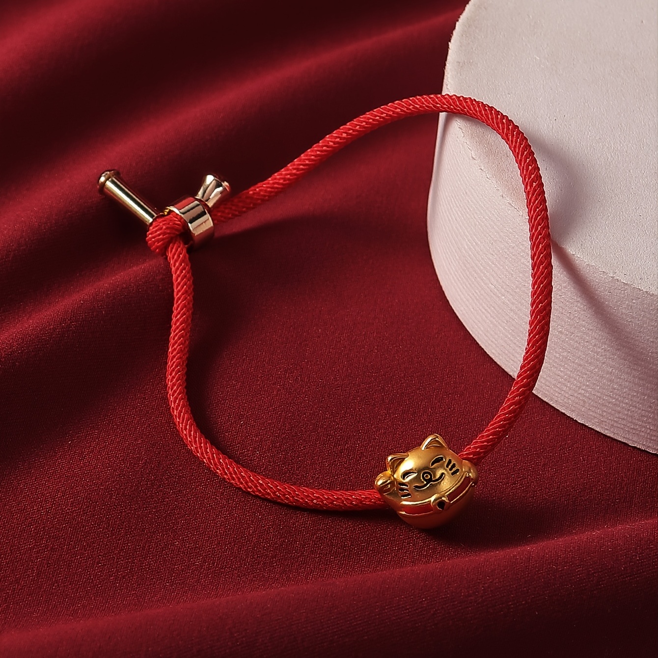 Lucky Red Rope Bracelet with Pendant, Adjustable Gift