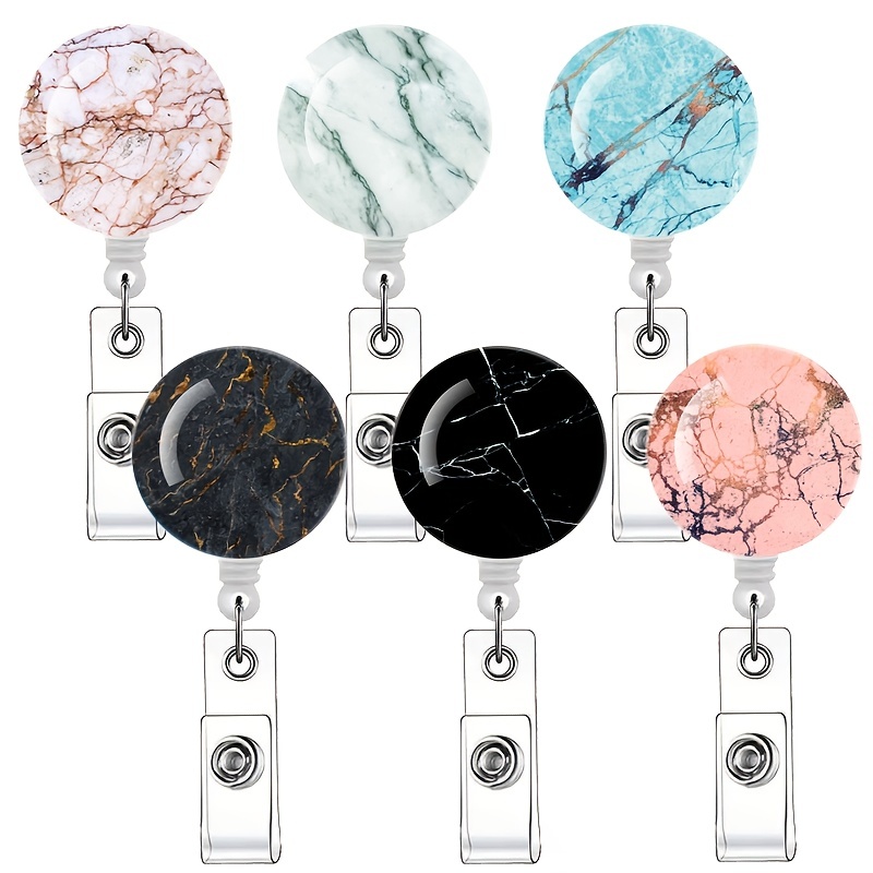 6pcs Unique Cute Marbling Badge Reel Retractable Badge Holders For Nurses,  Doctors, Teachers, ID Card Holders And Student Business Meeting School Offi