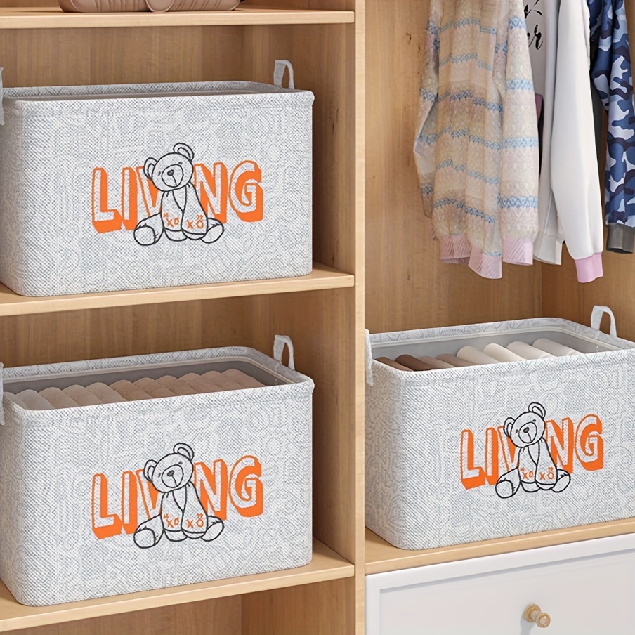 3Pcs Fabric Foldable Storage Bags Clothing Organizers Wardrobe Cube Closet  Boxes