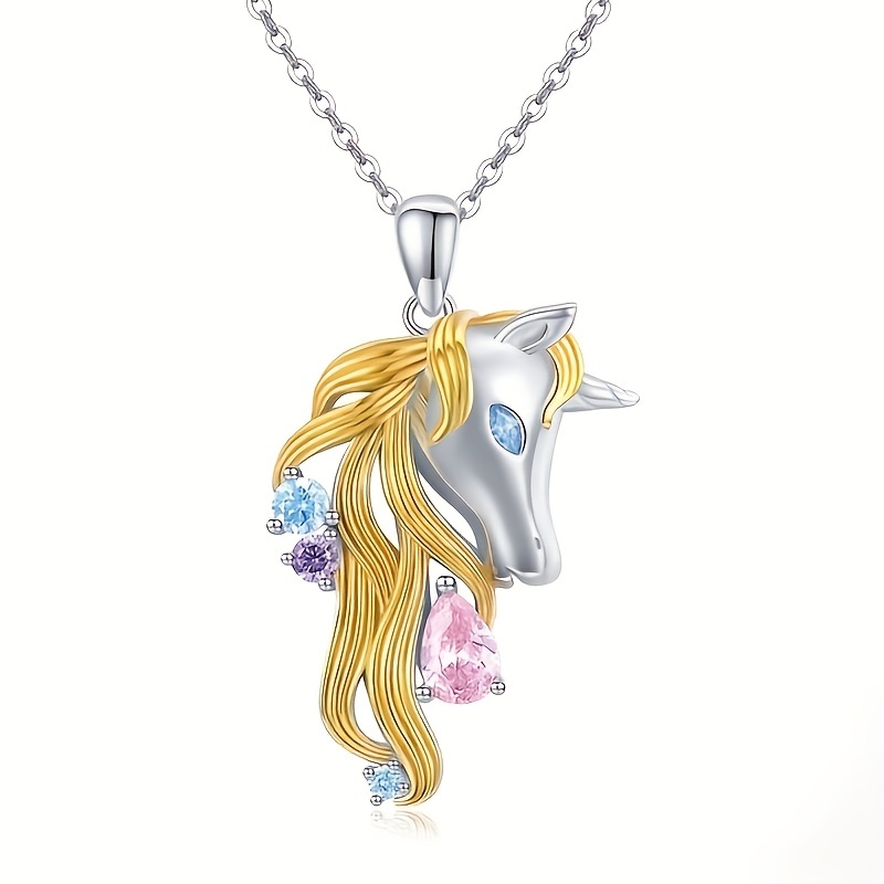 Fashion Unicorn Necklace Color Cartoon Crystal Unicorn Jewelry Pendant  Necklace for Women Banquet Birthday Anniversary Gift