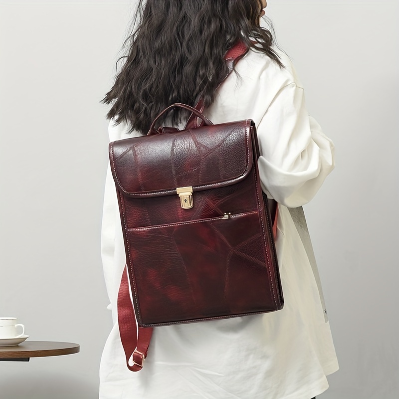 Vintage Style Flap Backpack PU Leather Schoolbag Top Handle Daypack
