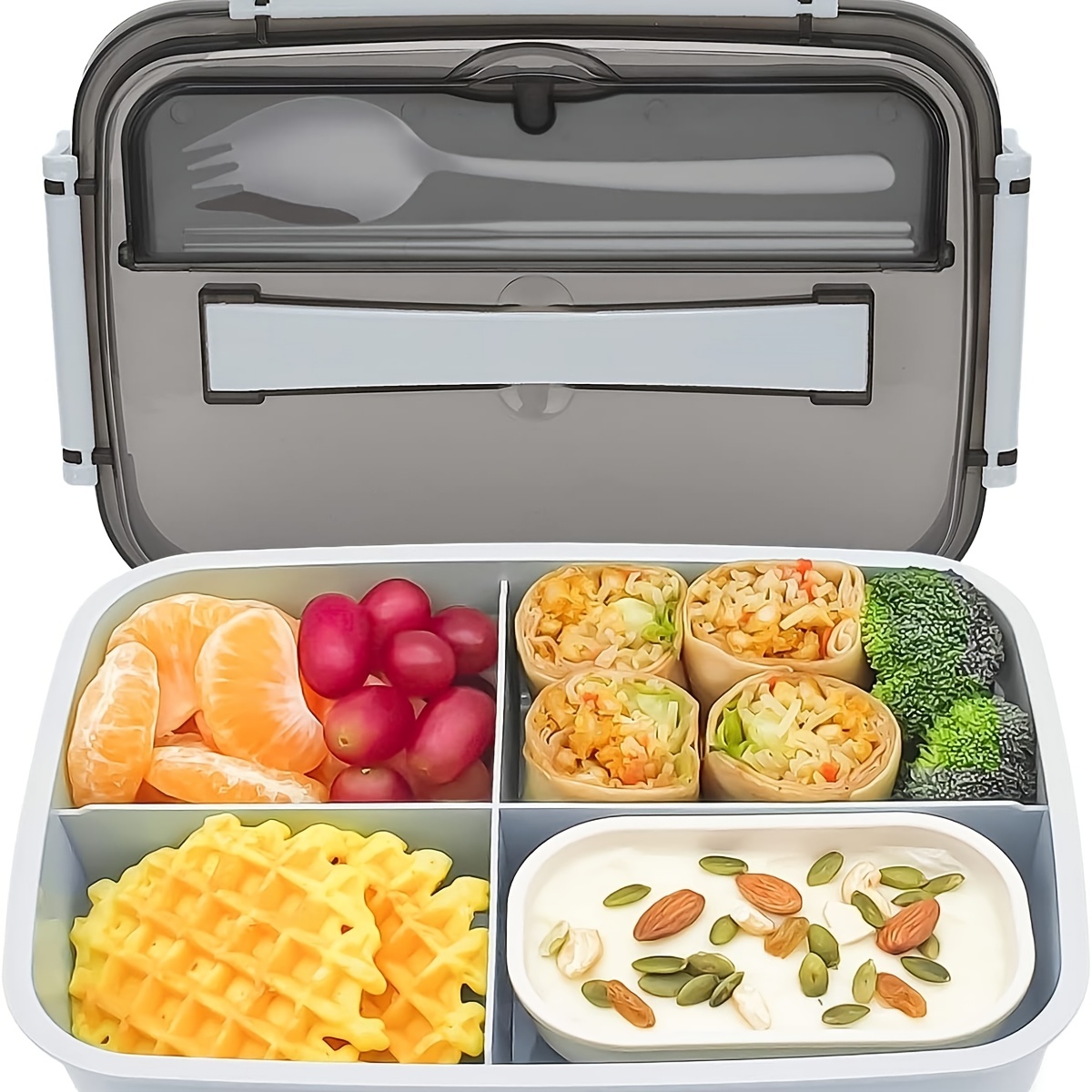 Bento Box, Students And Adult Lunch Box, Lunch Containers For Adults And  Children, Bento Lunch Box For Kids With Compartments, Sauce Container,  Chopsticks And Spork, Gray - Temu