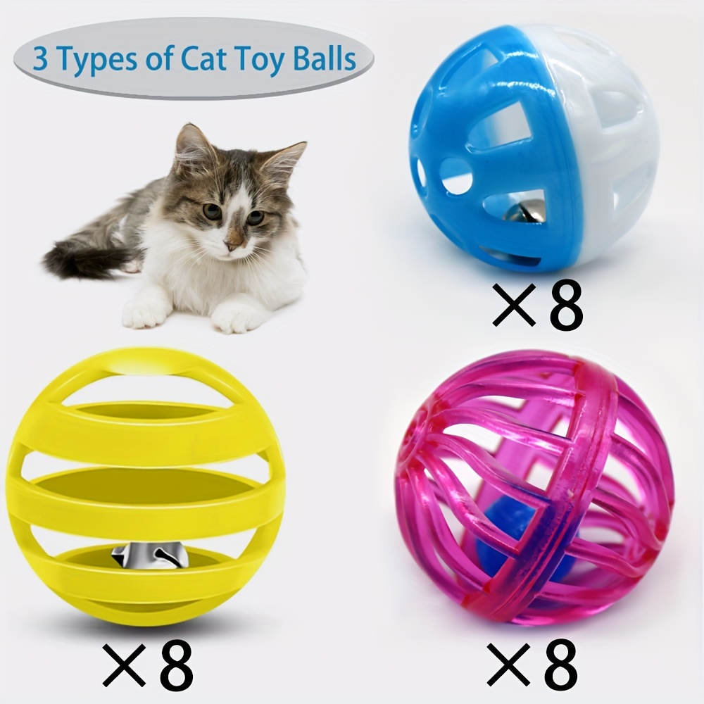 3 Pcs Cat Toy Balls with Bell - Round Cat Pom Pom Balls Built-in Bell,  Colorful Furry Ball with 3 Different Sizes for Indoor 