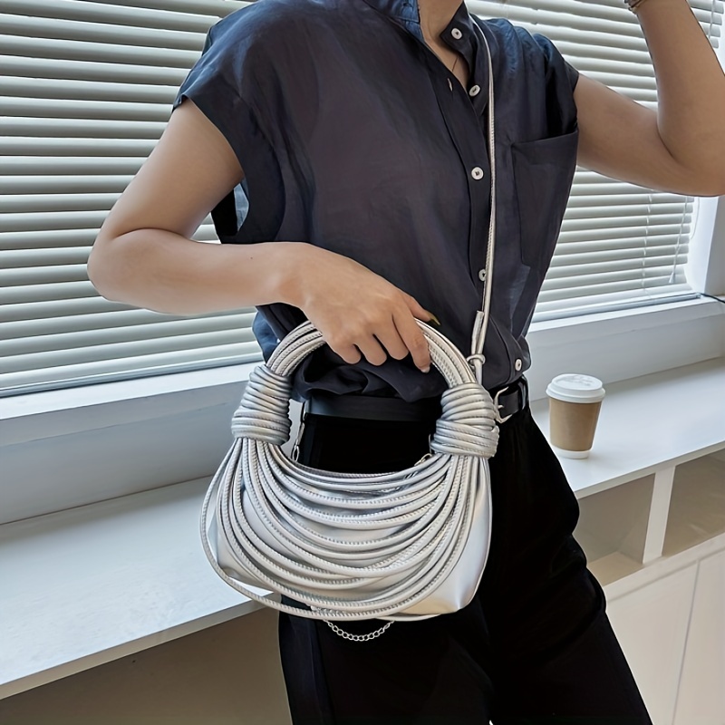womens solid cream rubber tote bag rope straps
