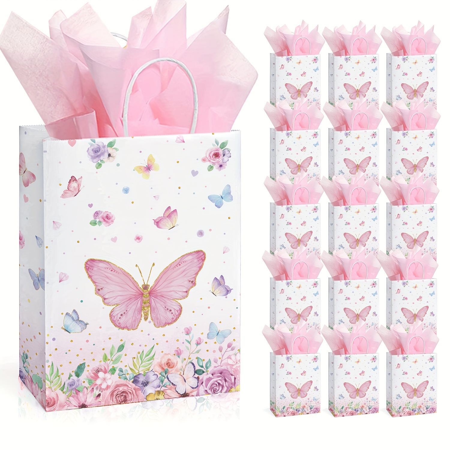 Paquete de 60 bolsas de regalo de papel de estraza para regalo de  cumpleaños, pequeñas bolsas de papel de regalo con asas, incluye 12 bolsas,  12