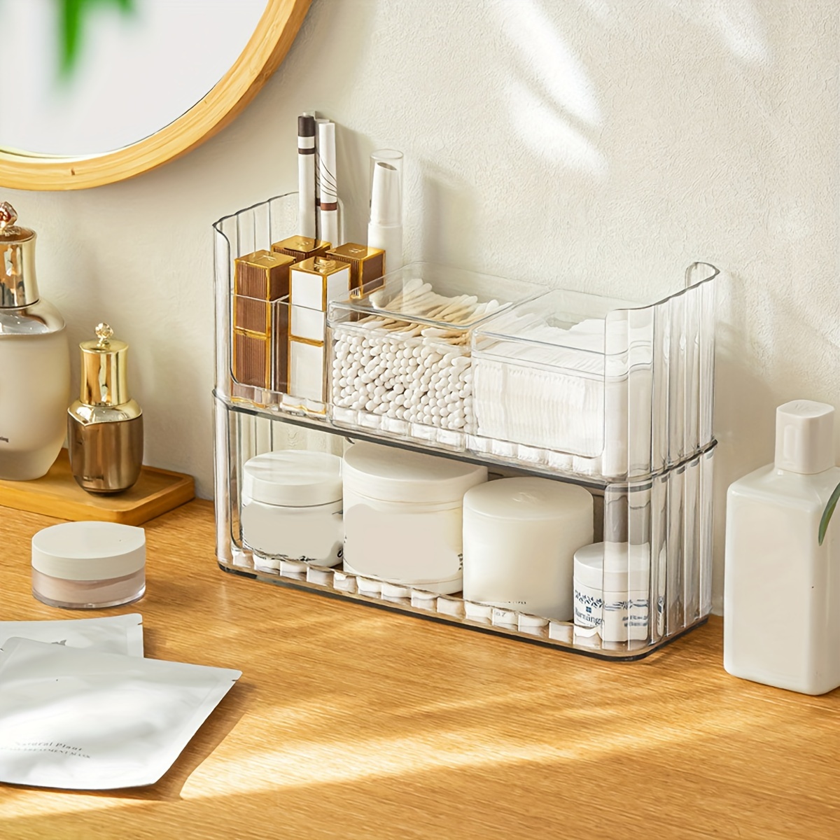 Transparent Desktop Cosmetic Storage Box Light Luxury Mirror - Temu