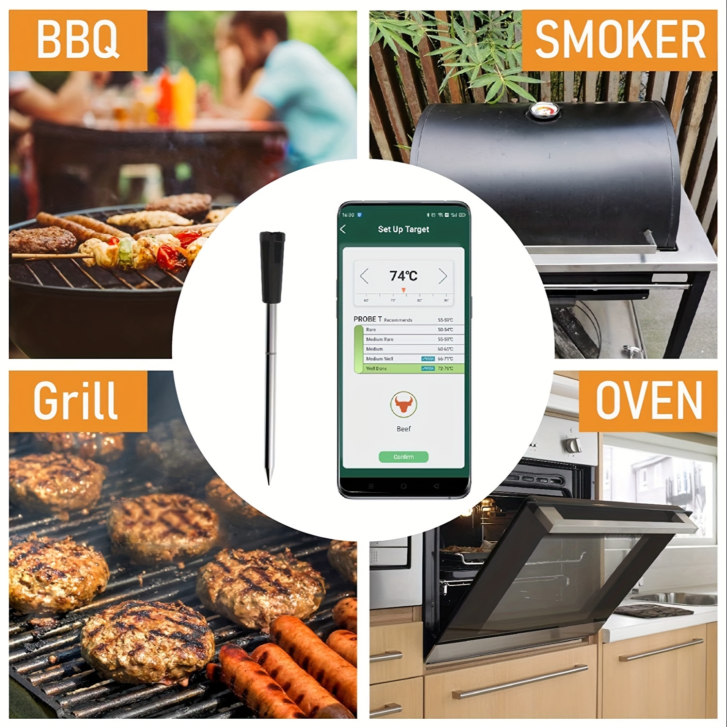 Smart Wireless Meat Thermometer, Meat Thermometer For Inside And Outside  Grilling, Grill Thermometer With 1 Probe, Digital Cooking Thermometer With  Smart App For Smoker,oven And Bbq, Kitchen Stuff - Temu