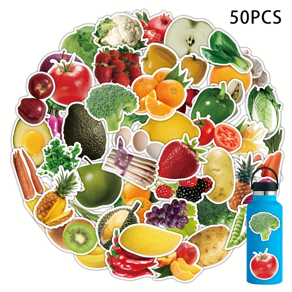 Adesivi per frutta e verdura dei cartoni animati da 50 pezzi, adesivi in  vinile impermeabili per laptop