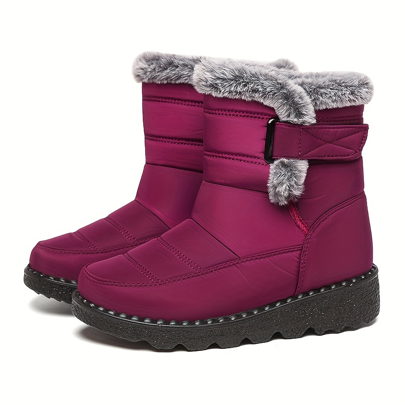 Faux Fur Waterproof Anti-slip Winter Boots, Warm Plush Inner Thick Sole  Ankle Boots, Women's Snow Boots