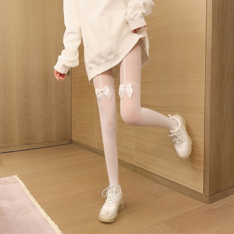 Breathable Female Stockings Splicing Women Bow Tights Ultra-thin Pantyhose