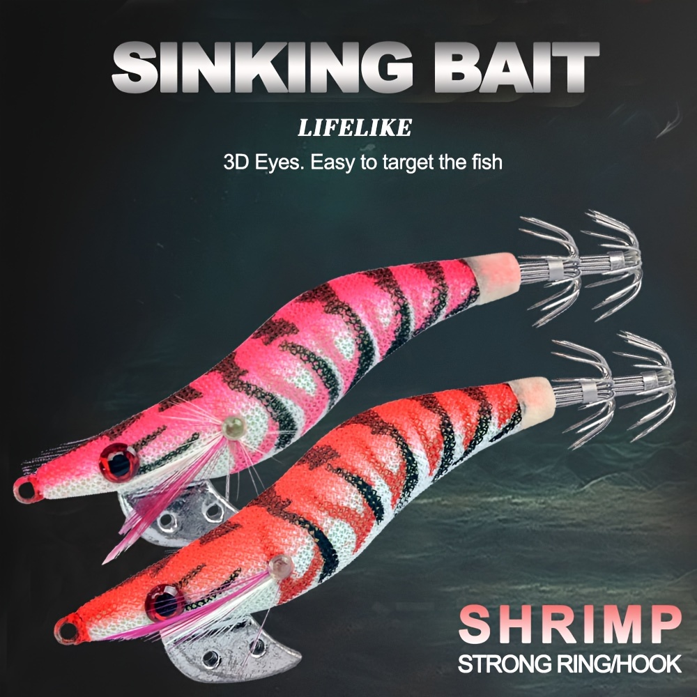 Premium Wooden Fishing Lure Squid Jig Hook Realistic Shrimp - Temu