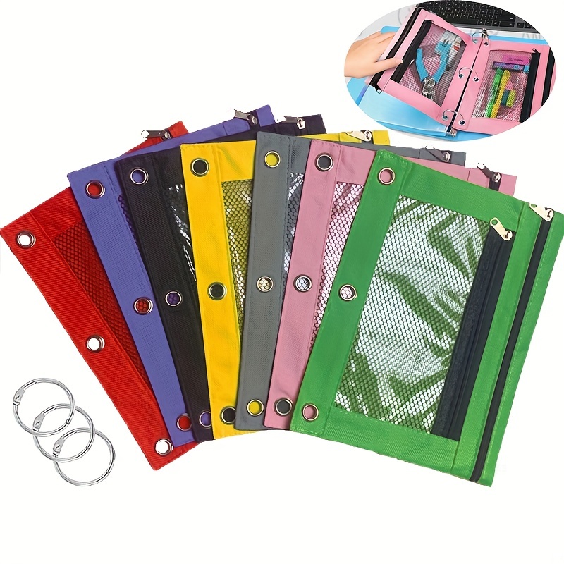  Sooez Pencil Pouch for 3 Ring Binder, 2 Pack Binder Pencil  Pouch with Clear Window Pencil Bags with Zipper & Reinforced Grommets,  Pencil Case for Binder Blue & Green : Office Products