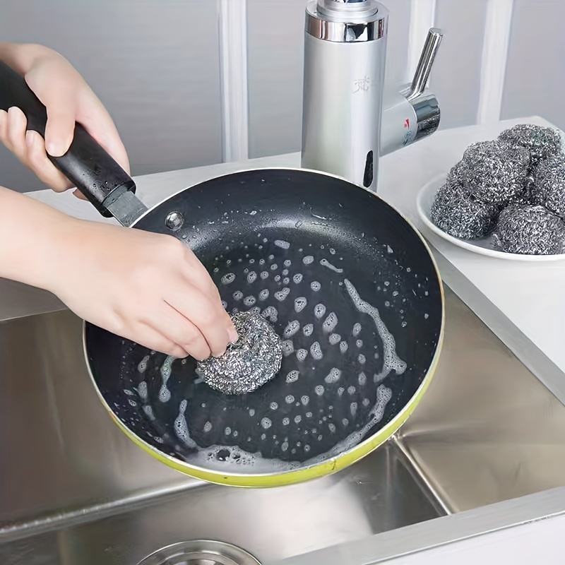 6PCS Stainless Steel Sponges Scrubbers Cleaning Ball Utensil Scrubber  Density Metal Scrubber Scouring Pads Ball for Pot Pan Dish Wash Cleaning  for Cookware Cleaner