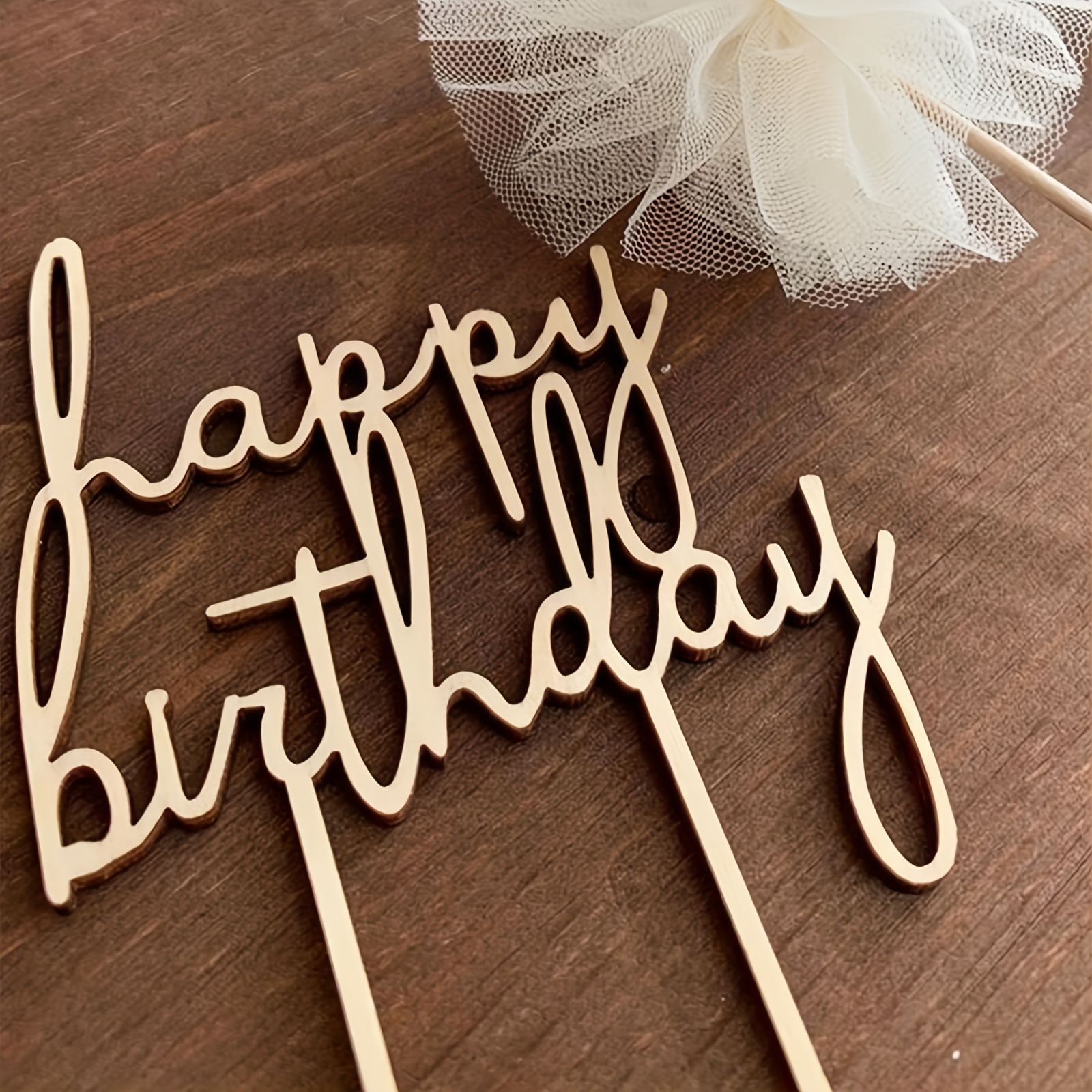 Wooden Lace Birthday Cake Insert Card for Party Decor