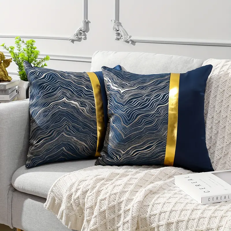 New Upholstered Throw Pillows Set of 2 18x18 Yellow Grey Blue