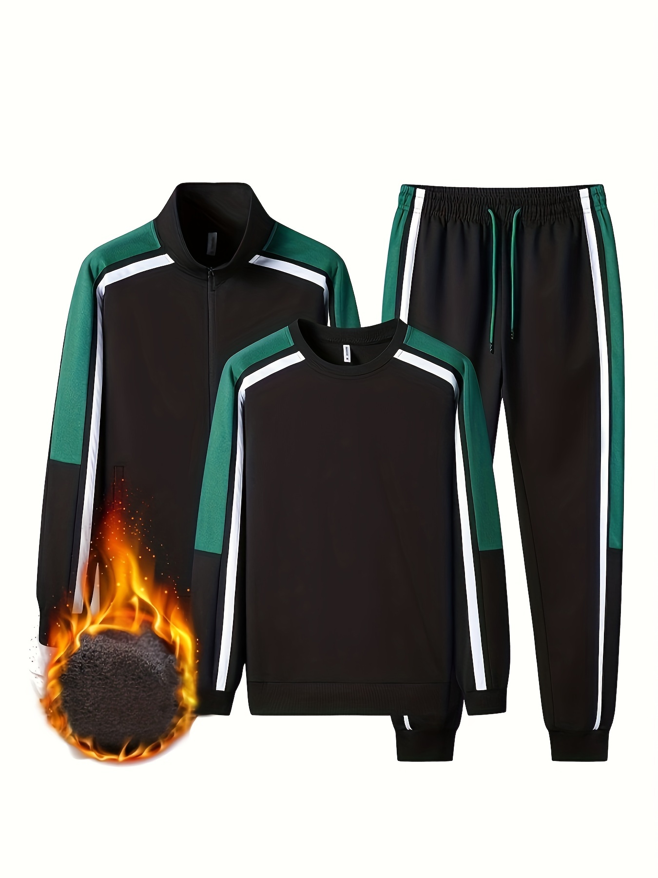 Classic Men's Athletic 3Pcs Tracksuit Set Casual Full-Zip Sweatsuits Long  Sleeve Jacket & Color Block Sweatshirts & Jogging Pants Set For Gym Workout