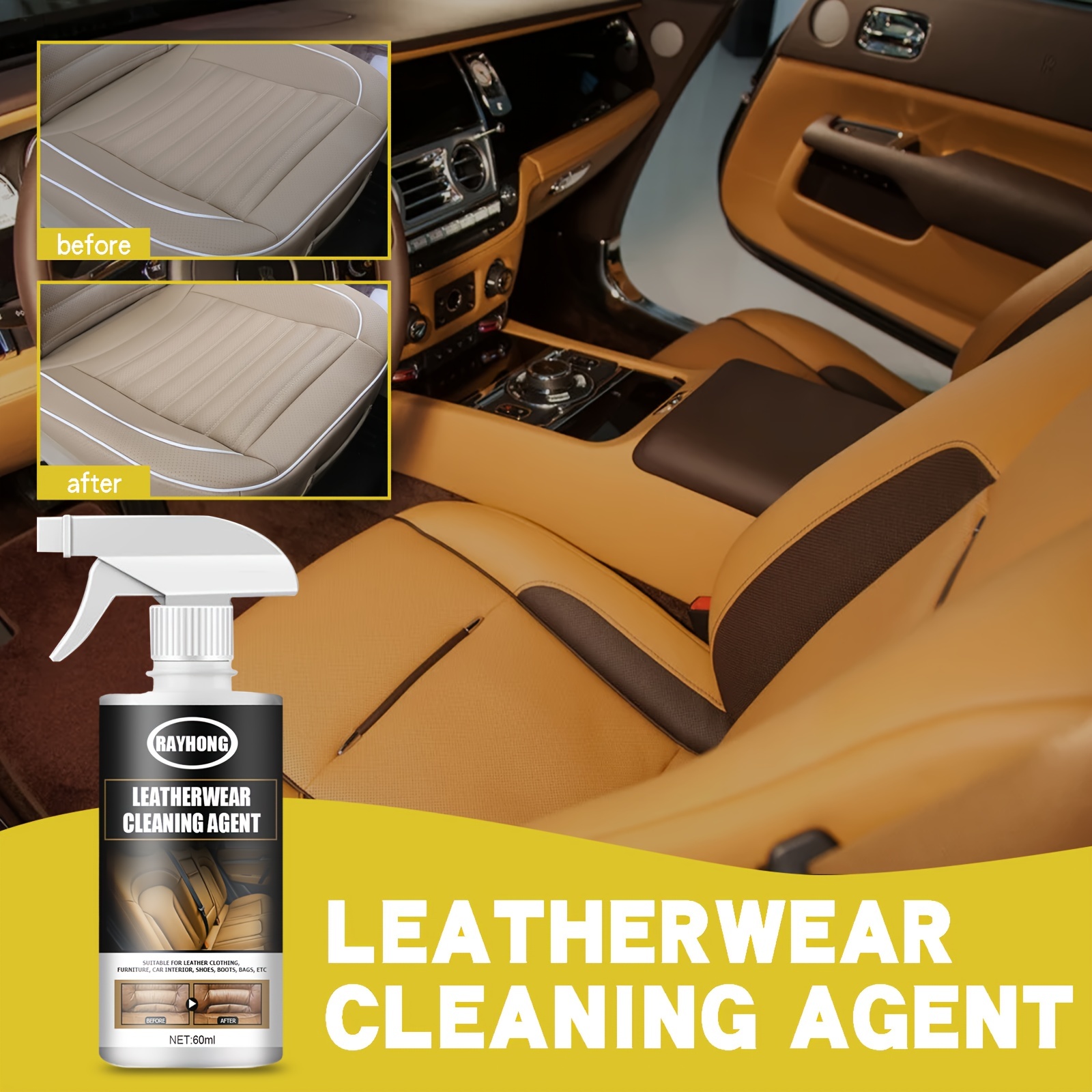 Rayhong Faux Leather Cleaner Car Upholstery Seat Stain Mold Remover