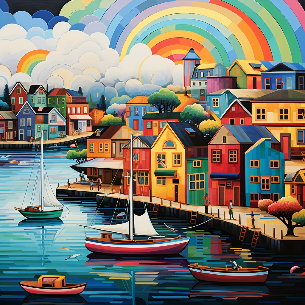 

1pc Large Size 40x40cm/15.7x15.7inch Without Frame Diy 5d Diamond Art Painting Rainbow Town, Full Rhinestone Painting, Diamond Art Embroidery Kits, Handmade Home Room Office Wall Decor