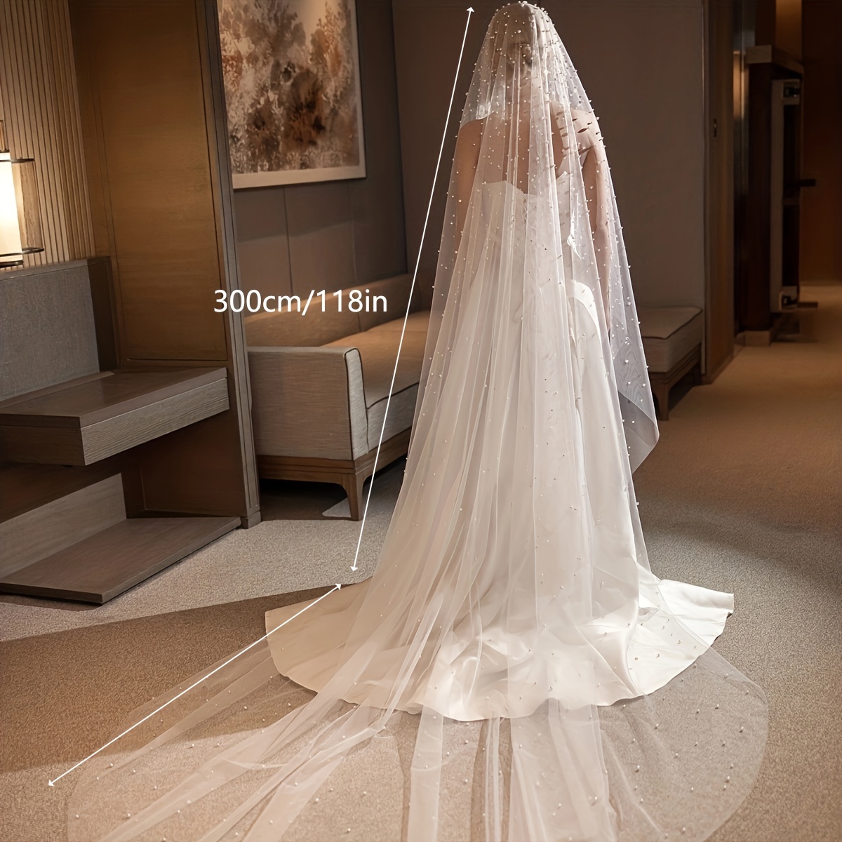 One Tier Cathedral Veil with Pearl Comb