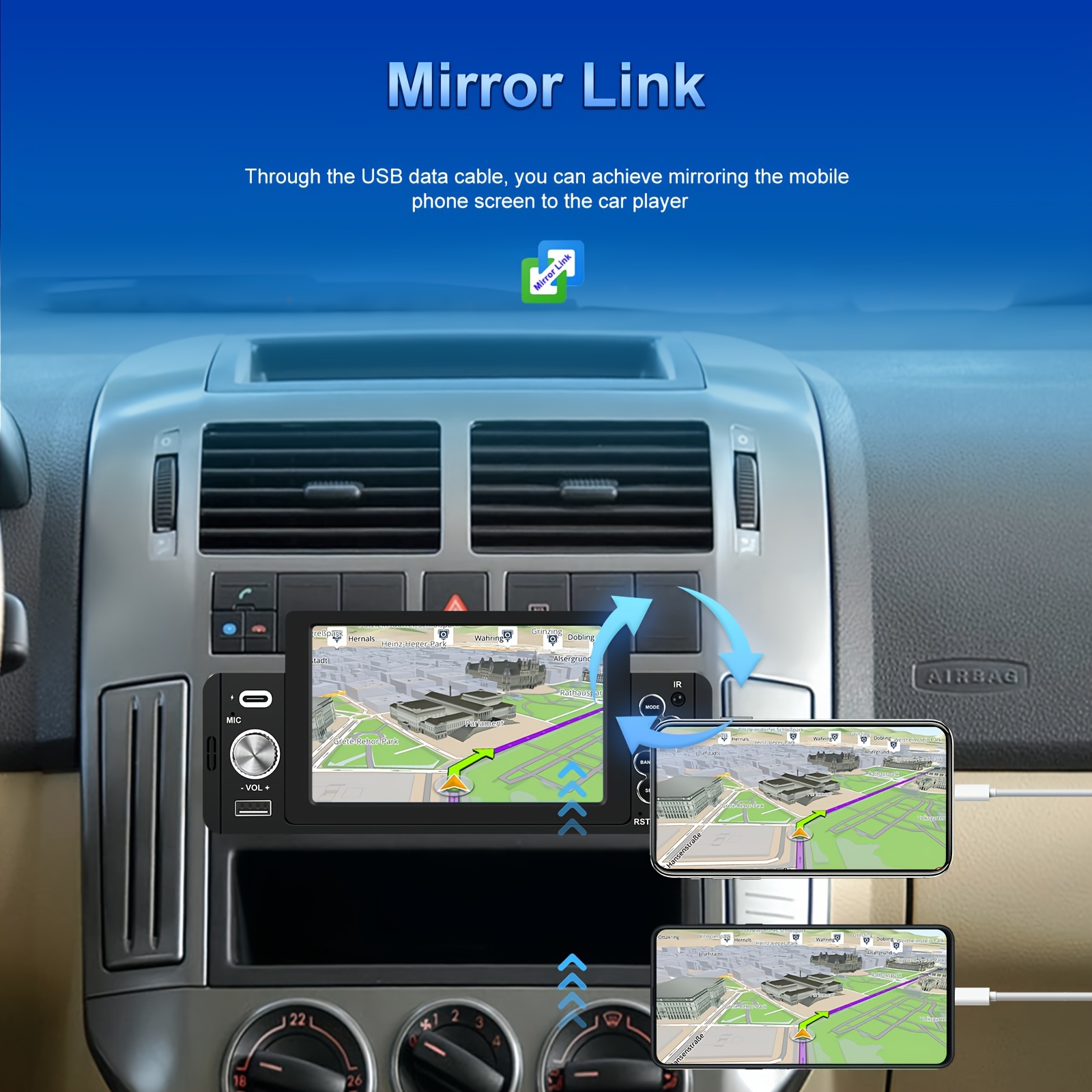 Radio estéreo de coche de 7 pulgadas con pantalla táctil Bluetooth, audio  para automóvil con FM/llamadas manos libres/enlace