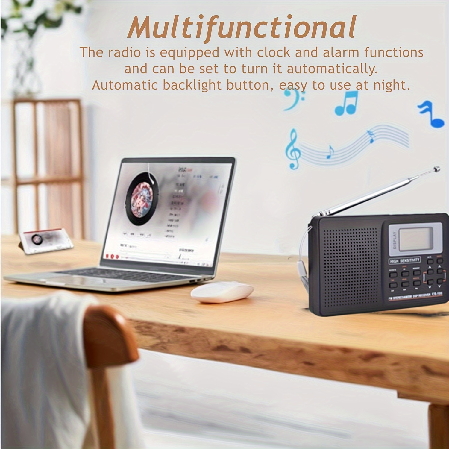 Radio portátil personal AM/FM, mini radio con sintonización digital  pantalla LCD y tiempo de retroiluminación, radio de bolsillo recargable con