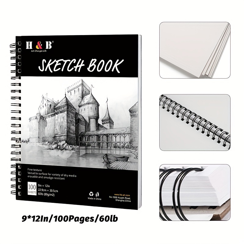 9 x 12 inches Sketch Book, Top Spiral Bound Sketch Pad,1 pack 100-Sheets  (68lb/