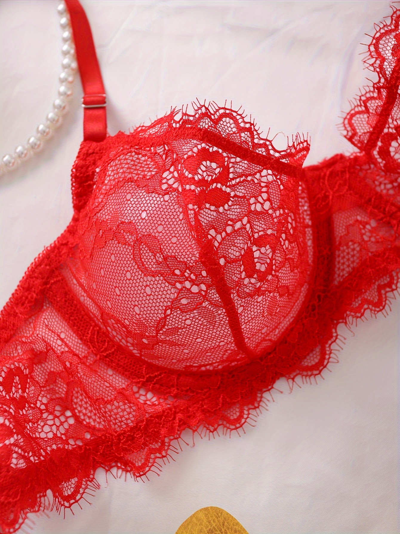 Lace lingerie, sexy hot red bra and brazillian panties, flor