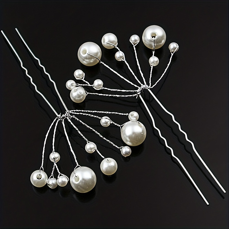 Faux Pearl Hairpin Silvery U-shaped Hair Pin Ponytail Holder